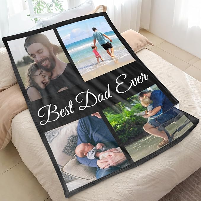 inkArts Custom Blanket with Photo, Personalized Blanket, Customized Photo Blankets, Customizable Blankets, Personalized Fathers Day Blanket Gifts for Dad Baby Kid Family Pet
