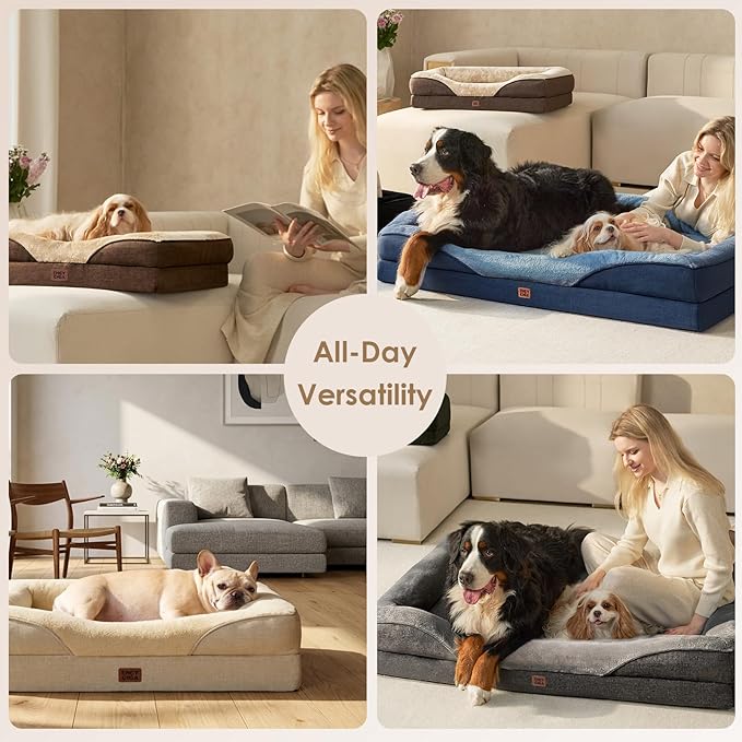 EHEYCIGA Orthopedic XL Dog Bed for Large Dog, Memory Foam Dog Couch, Grey | 48x35 Inch Extra Large Sized Dog Sofa with Sides, Waterproof Liner & Washable Removable Cover, Bolster Pet Couch