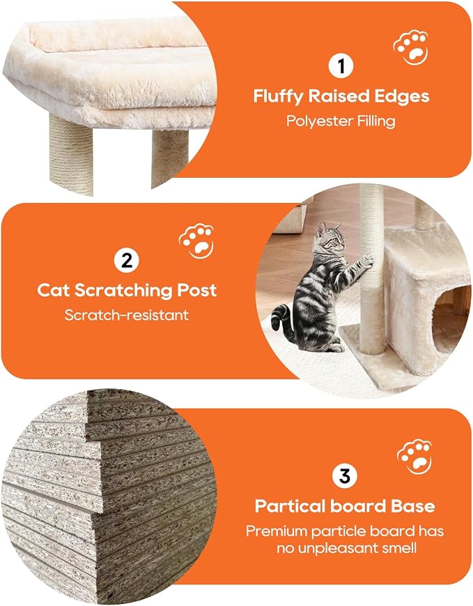 SYANDLVY 27" Cat Tree for Indoor Cats, Activity Tower with Scratching Posts | Modern Kitten Condo with Plush Perch & Hanging Ball for Play, Beige