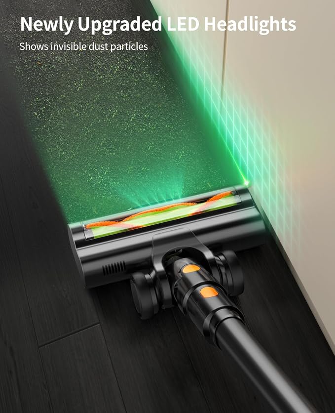 SunSare Cordless Vacuum Cleaner, 50KPa 600W 65Mins Stick Vacuum with 1 M Hose, Green Headlights, Aromatherapy, V-Anti-Tangle Rollor, 1.8L Dust Cup, Vacuum Cleaner for Pet Hair Carpets Floors, Green