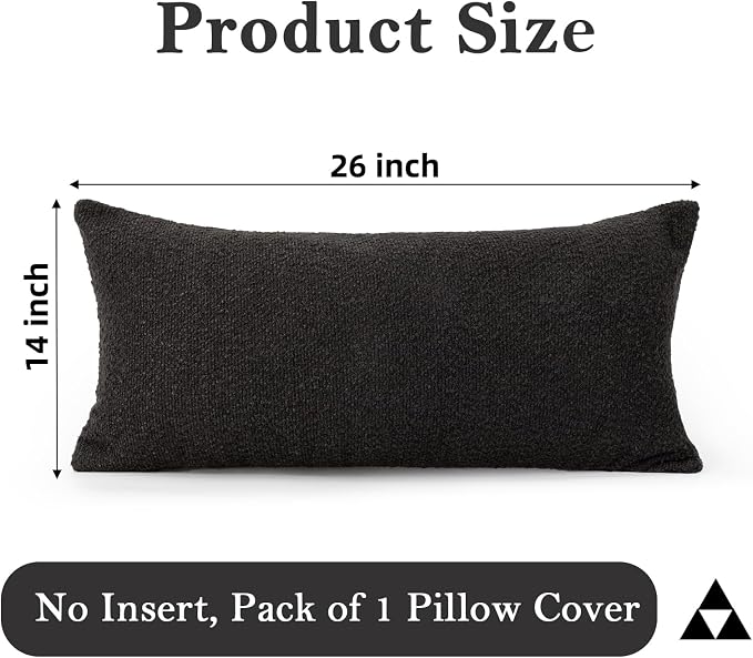 JoraLion 14x26 inch Boucle Lumbar Pillow Cover, Black Woven Texture Neutral Long Pillow Cover Breathable Cushion Case for Couch Sofa Bed Living Room Home Decor (Cover Only)