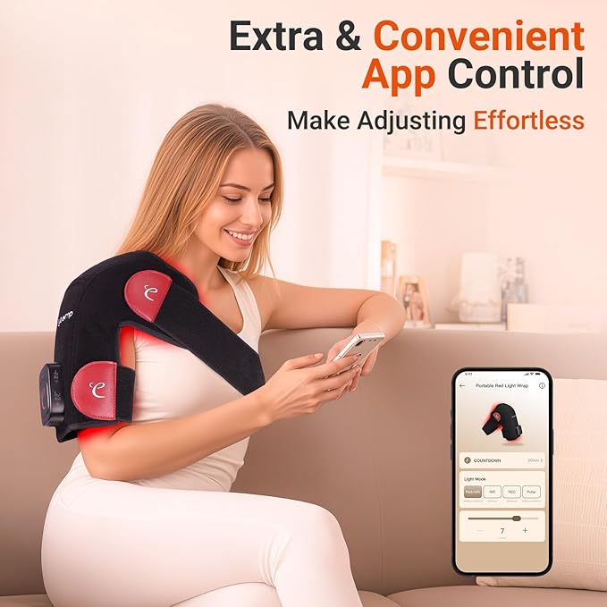 Comfytemp Cordless Red Light Therapy for Shoulder, 94 LEDs FSA Eligible HSA Near Infrared Light Wrap, 3D Portable Heated Shoulder Pad for Joint,Birthday Gifts for Women Christmas(No Massage,One Size)