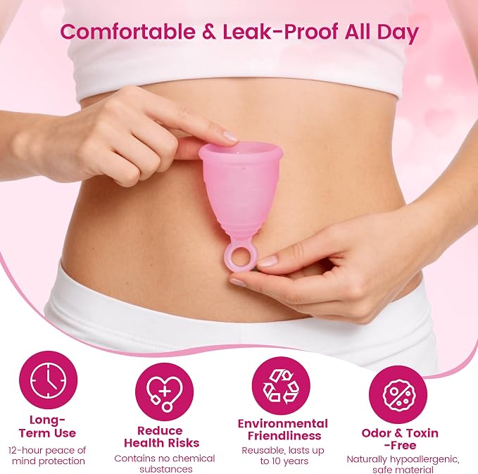 Reusable Menstrual Cup, Silicone Period Cup, up to 12 Hours of Leak-Free Protection, Disc,Tampon, Pads Alternative for Women