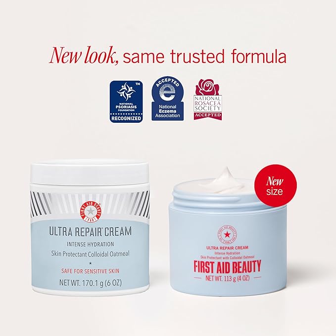First Aid Beauty - Ultra Repair Cream - Hydrating Face & Body Moisturizer - Whipped Colloidal Oatmeal Clinically Proven to Strengthen Skin Barrier in 7 Days - Helps Relieve Eczema, 2 oz Travel Size