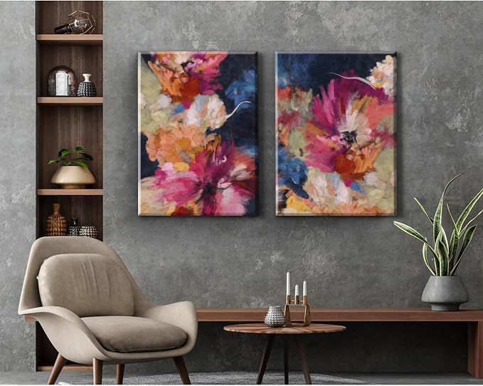 Colorful Abstract Wall Art Decor Modern Flower Canvas Wall Art Abstract Flower Pictures Painting Modern Colorful Artwork Posters Abstract Prints for Living Room Bedroom 16x24 Ready to Hang Set of 2