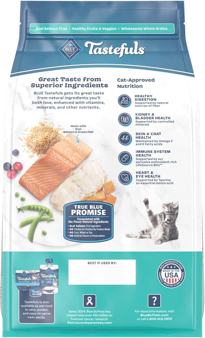 Blue Buffalo Tastefuls Salmon & Ocean Fish Multi-Protein Dry Cat Food, 5 lb | Two Premium Proteins, Finest Natural Ingredients