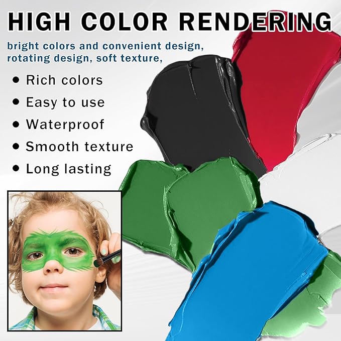 DAMUSI 3 Colors Body Face Paint Sticks Professional Eye Black Baseball Softball Football, Halloween Joker Clown Cosplay Makeup for Adults and Kids (White/Green Eye Black Sticks)