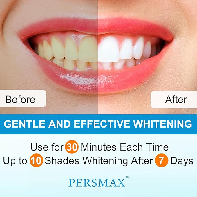 PERSMAX Teeth Whitening Strips for Sensitive Teeth Enamel Safe Whitening Kit No-Slip Remove Coffee Wine Smoking Stains Professional 14 Treatments 28 Strips