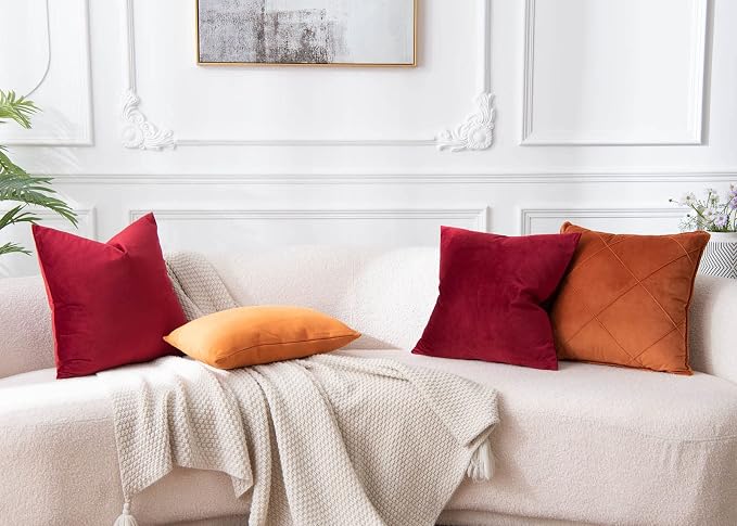 Throw Pillow Covers Set of 2 for Couch Velvet Cushion Cover 14x14,Burgundy | Decorative Pillow Covers with Invisible Zipper for Sofa Bed Living Room Bedroom Home Decor Modern Christmas
