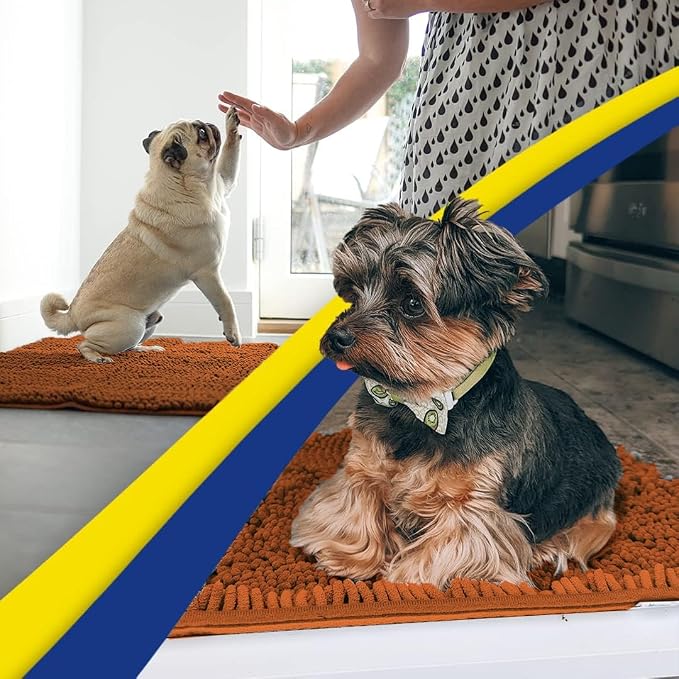 Muddy Mat® | Super Water Absorbent Door Mat Indoor, Microfiber Quick Dry Chenille Entryway Rug, Slip Resistant Front Door Mat, Indoor Mats for Entryway, Machine Washable Pet Rug, Orange 24" x 72"