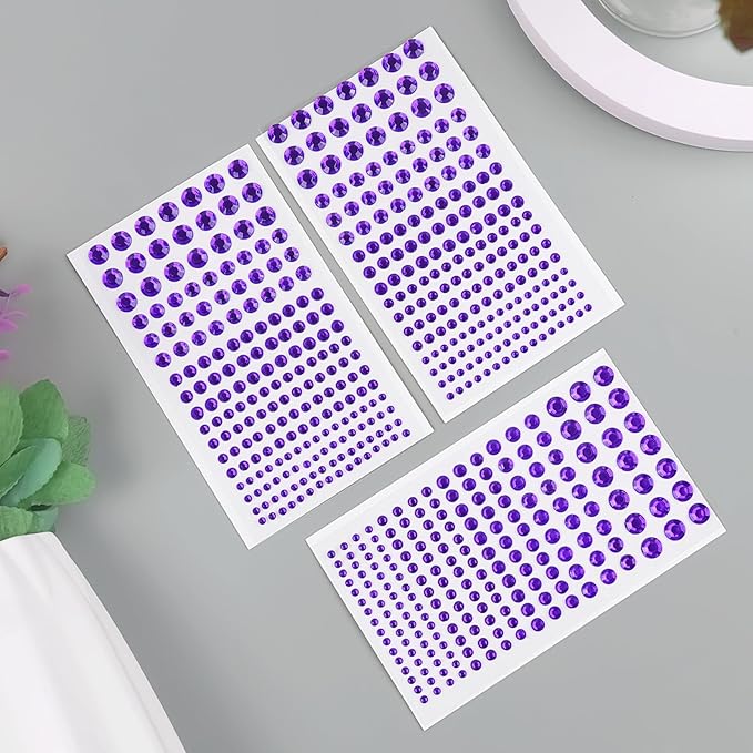591pcs Face Gems Hair Gems Pearls, Self-Adhesive Face Jewels Eye Rhinestones 3/4/5/6/8 mm Face Gem Stick on, Halloween Makeup Gems Rave Accessories for Face Eyes Body Makeup (16.Dark Purple)