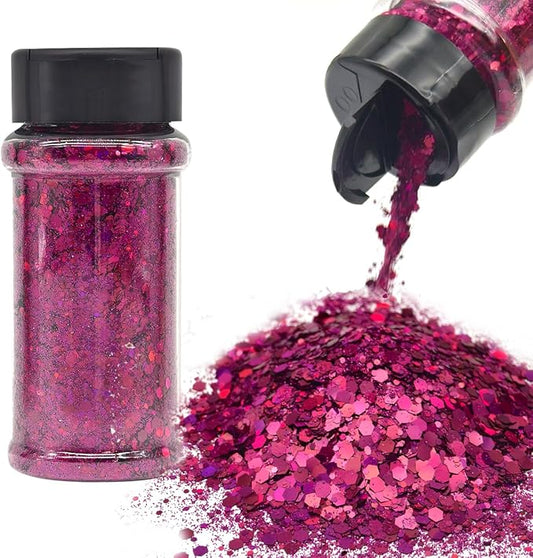 Fuchsia - Craft Glitter - 2oz Glitter Shaker Bright Colorful Holographic Mix Chunky Body Glitter Bulk Wholesale 24 Colors in Shaker Cosmetic Glitter - EBLB900