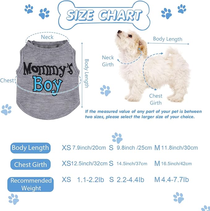 Sadnyy 6 Pack Dog Shirt Printed Pet Sleeveless Vests T Shirts, X-Small | Dog Boy Shirts with Letter, Cool Breathable Soft Outfit, Cat Sweatshirt for Small Dog Puppy Accessories