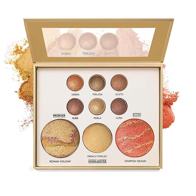 K'APEINE All in One Baked Makeup Palette, Dark Brown Eyeshadow, Blush Highlighter & Bronzer Face Kit Neutral Baked Powder Palette Hign Pigment Full Face Makeup Set with Matte Shimmer Finish for Women