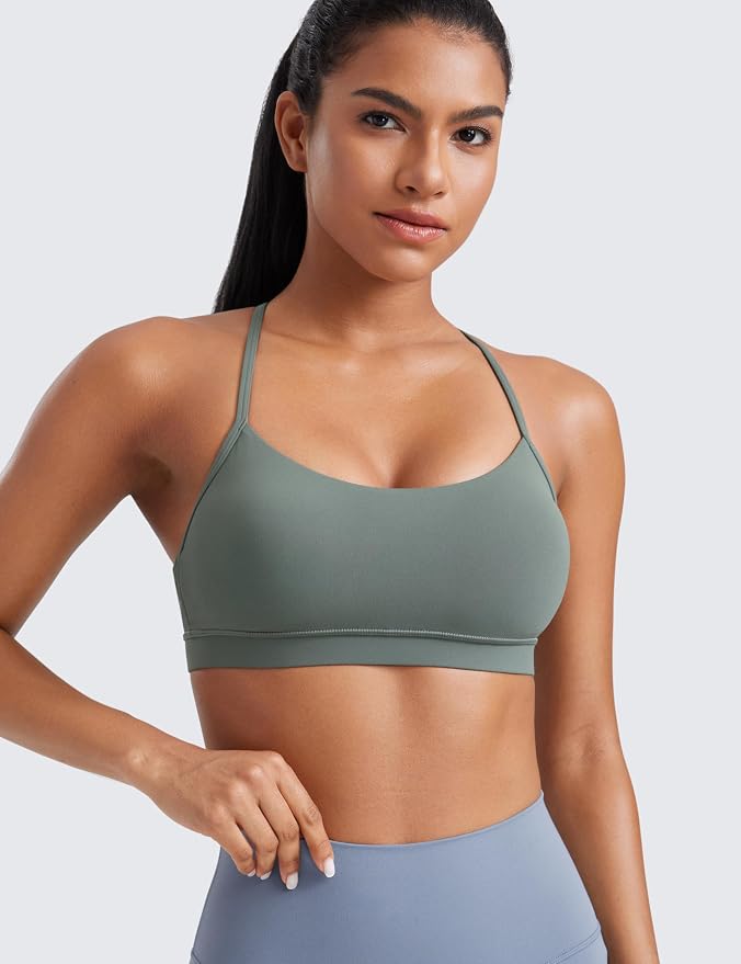 CRZ YOGA Butterluxe Y Back Sports Bras for Women - Padded Racerback Low Impact Spaghetti Thin Strap Workout Yoga Top