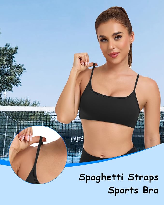 QUOJIZY Sports Bras for Women Open Back Workout Tops for Women Yoga Bra Spaghetti Straps Twist Back