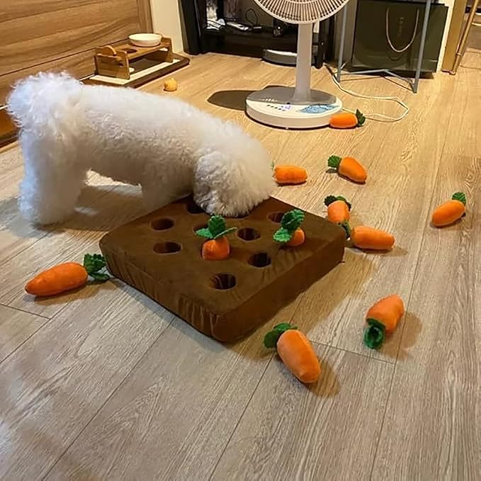 Carrot Dog Toy - Interactive Foraging Puzzle, Treat Hiding Plush Mat, Mental Stimulation Slow Feeder Enrichment Toy for Small Medium Dogs & Cats, Machine Washable