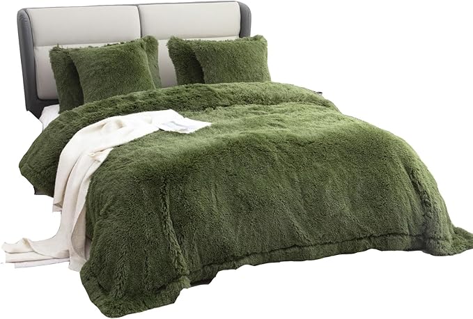 YUSOKI Long Faux Fur King Size Blanket, Olive Green, 90" x 104" | Ultra Soft, Lightweight for All Season Use, stays fluffy after repeated washes, Perfect Gifts, Machine Washable