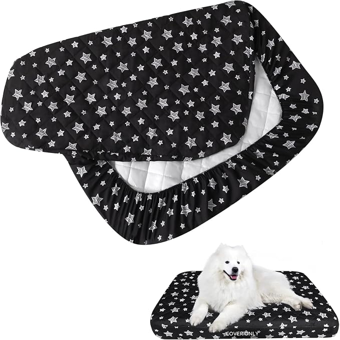 Waterproof Dog Bed Covers Replacement Lovely Black Star Print, 32x44 Inches | Washable Pet Hair Easy to Remove, Noiseless Quilted Puppy Pet Bed Cover , for Dog/Cat, Cover Only