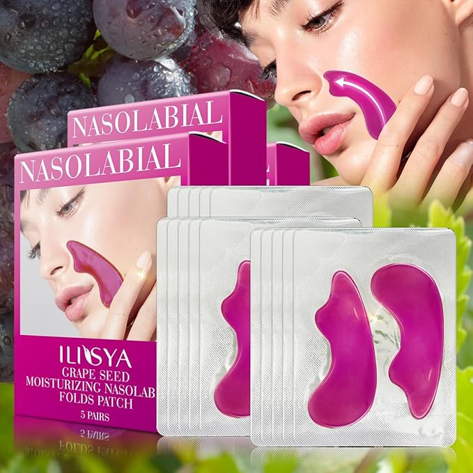 Smile Line Patches With Grape Seed Oil, 15Pairs Nasolabial Folds Patches, Fine Lines and Wrinkles Treatment, 3 Boxes Anti Wrinkle Patches, Caffeine, Sodium Hyaluronate, Collagen