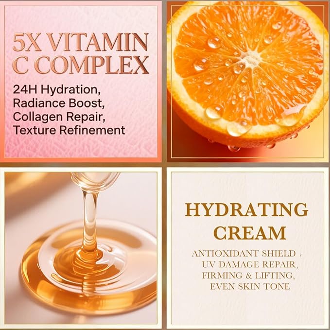 6-Piece Vitamin C Skincare Set for Women, Brightening Face Routine Kit with Lotion & Cream, Anti-Aging & Hydrating Valentine's Gift for Mom, Wife & Her