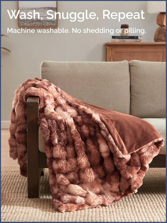 3D Fleece Bubble Blanket King - Rabbit Blanket - 90" x 108", Marble Brown | Soft Fluffy Faux Fur Blanket for Couch Sofa & Chair, Cozy Gifts for Women, Tie Dye Cloud Throw Bed Cover, Thick Plush Bedding