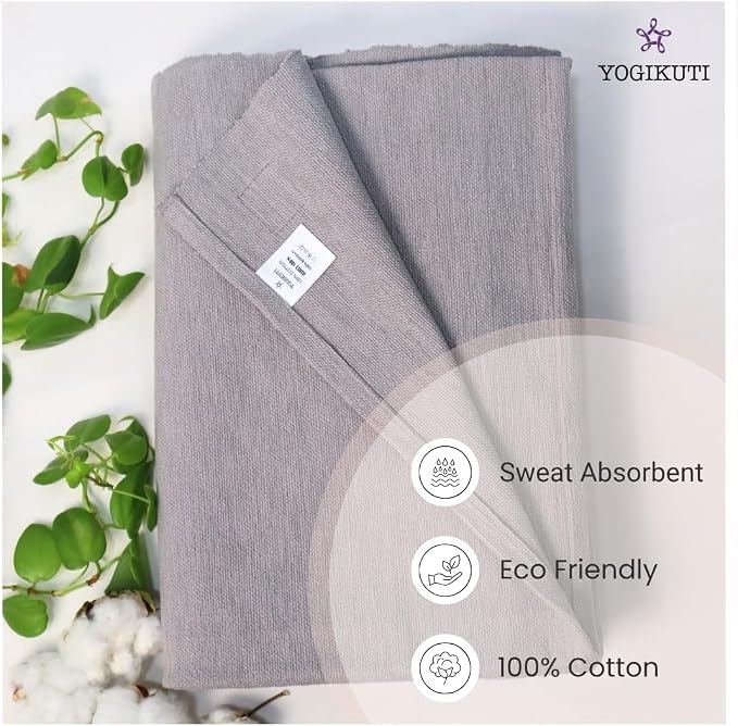 Yogikuti Iyengar Cotton Yoga Blanket Set of One – Thick Handwoven Yoga Blankets for Restorative Yoga, Meditation & Pranayama – Premium Cotton Yoga Blanket for Support & Comfort in Pranayama (Gray)