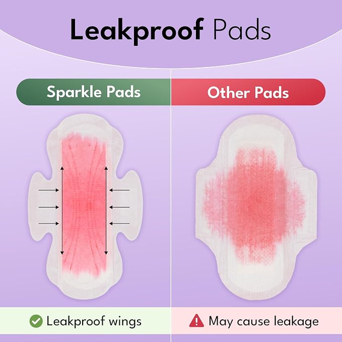 Sparkle Sanitary Pads for Women, Plant-Based Maxi Pads with Wings | Feminine Pads | Organic Pads | Period Pad Softer Than Cotton Pads, Regular Absorbency, Unscented (Regular Pads, 40 Count)