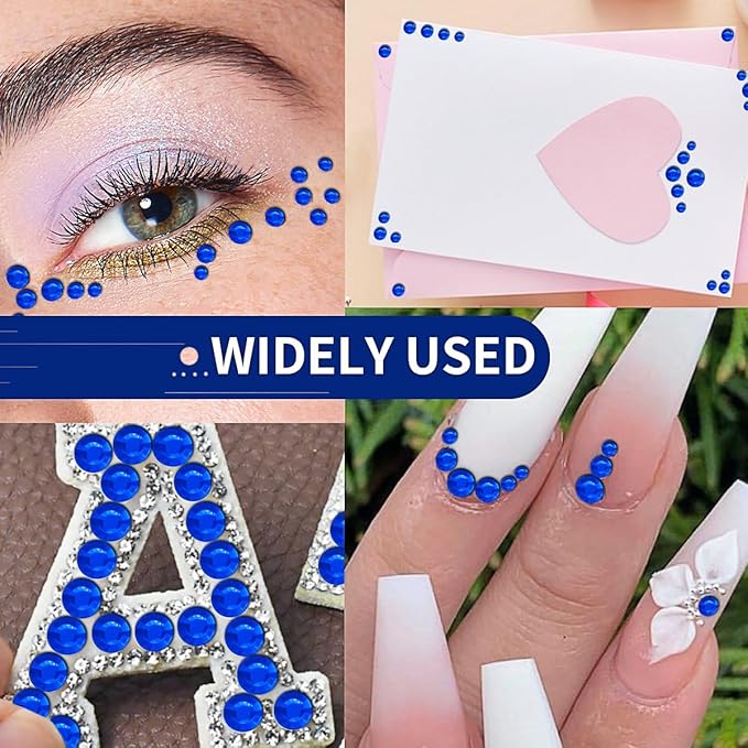 3090PCS Self Adhesive Pearl Stickers 3/4/5/6mm with Dark Blue Gem Rhinestones Stickers for Face, Stick on Body Crystal Jewels Makeup Glue for Face Eye Hair Nails Make up and Craft Home Decor