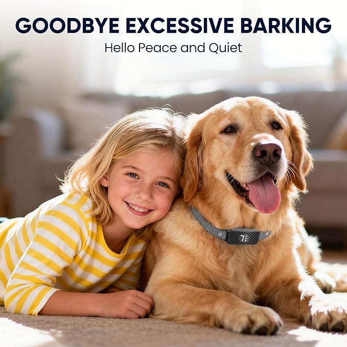 Dog Bark Collar for Large Medium Small Dogs, Effective No-Bark Collar, Smart Barking Collar, Rechargeable Bark Collar with 7 Sensitivity, 3 Modes, IP67 Waterproof, Black, 2 Pack