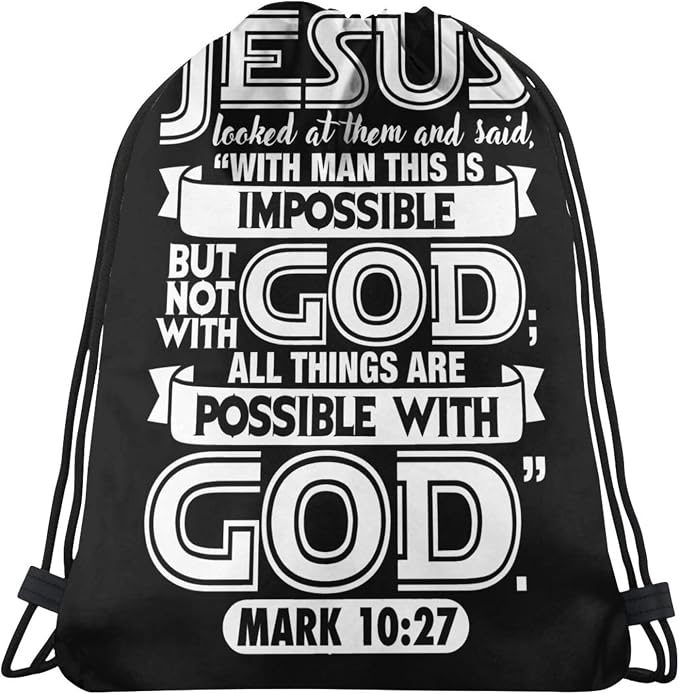 with God All Things are Possible Christian Faith Drawstring Backpack Bag Large Gym Sackpack Yoga Packet