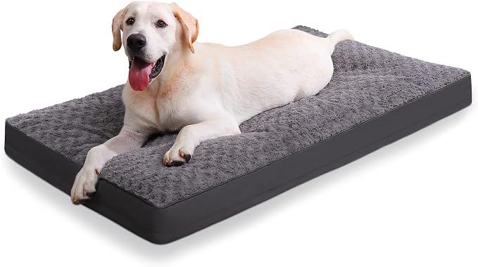 KSIIA Washable Dog Bed for Crate Waterproof for Large Dogs, 47x29 Inch,Gray | 3in egg crate foam,orthopedic support,Soft rose velvet,3ply waterproof fabric,removable cover,anti-slip base,washable