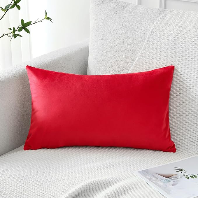 Artscope Luxury Velvet Pillow Covers Decorative Rectangle Pillowcases Soft Solid Cushion Cases for Couch Sofa Bedroom Car Decor 12x20 Inch Red