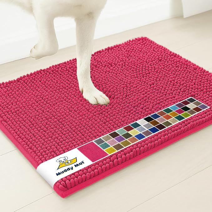 Muddy Mat® | Super Water Absorbent Door Mat Indoor, Microfiber Quick Dry Chenille Entryway Rug, Slip Resistant Front Door Mat, Indoor Mats for Entryway, Machine Washable Pet Rug, Hot Pink 36" x 120"