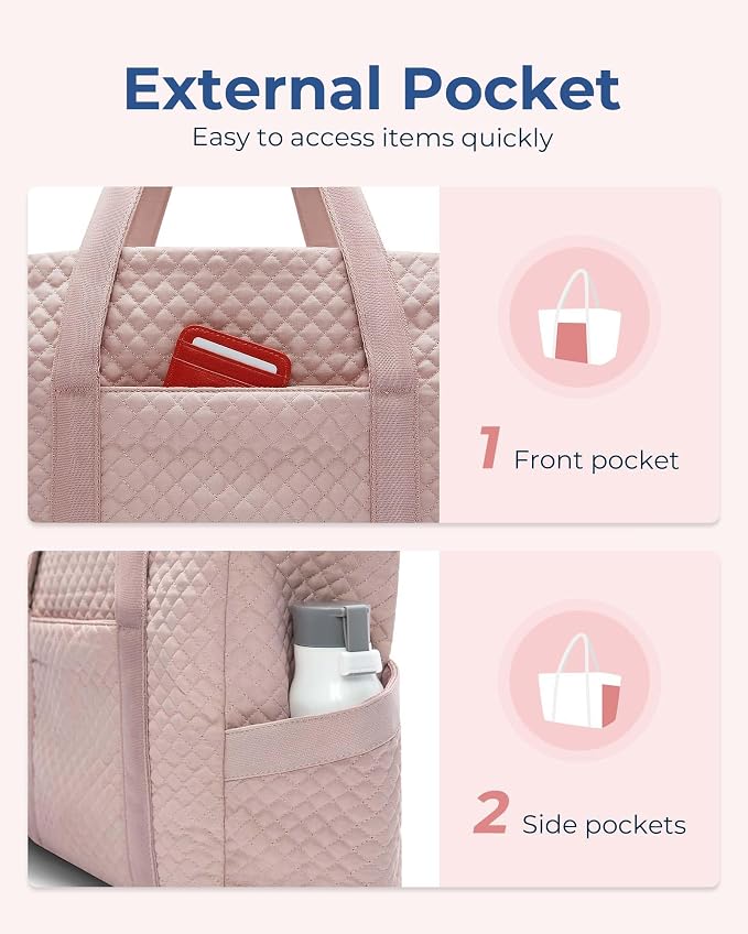 BAGSMART Crush Tote Bag for Women, 20L Puffer Work Tote with Zipper, Travel Essentials Quilted Nurse Hospital Bag