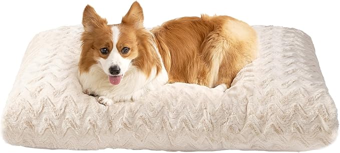 EHEYCIGA Washable Large Dog Bed for Crate, 35x23 Inch Pet Bed, Beige | Soft Dog Crate Bed, Plush and Comfy Kennel Pad, Deluxe Sleeping Mattress for Dogs Up to 45 lbs