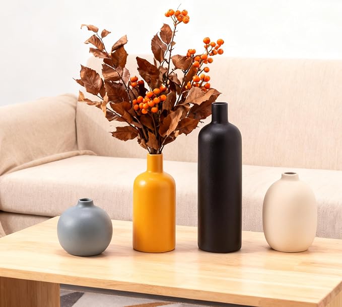 Ceramic Vase Home Decor Small Flowers Vase Set of 4 Living Room Center Decoration Bedroom Dining Table Modern
