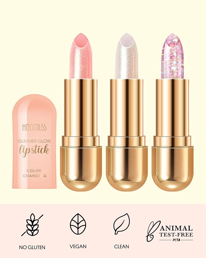 Glimmer Balm Tinted Lip Balm Moisture Hydrate lipsticks PH Lipstick, Color Changing Lipstick Natural Chapstick Glitter Pink Lip Gloss, Pearl