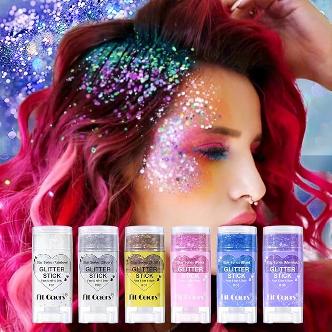 Body Glitter Stick,Mardi Gras Accessories,Sparkling Face Hair Glitter,Mermaid Sequins Chunky Glitter Face Paint,Singer Concert Outfit Festival Rave Accessories for Women and Kids (#1+3)