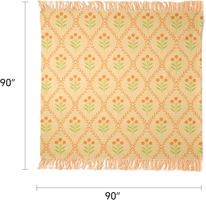 100% Cotton Boho Throw Blanket for Home Decor – Classic Farmhouse Quilt Bedding, Muslin Blankets for Adults, Vintage Woven Decorative Blanket for Couch, Bed Layering Use, Vintage Floral, 90"x90"