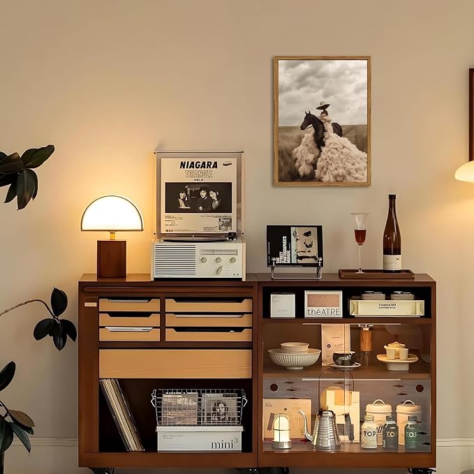 Western Cowgirl Riding Horse Wall Art Vintage Black Girl Rodeo Wall Decor Painting, African American Woman Southwest Poster Canvas Prints for Living Room Bedroom 12x16 inch Wood Framed