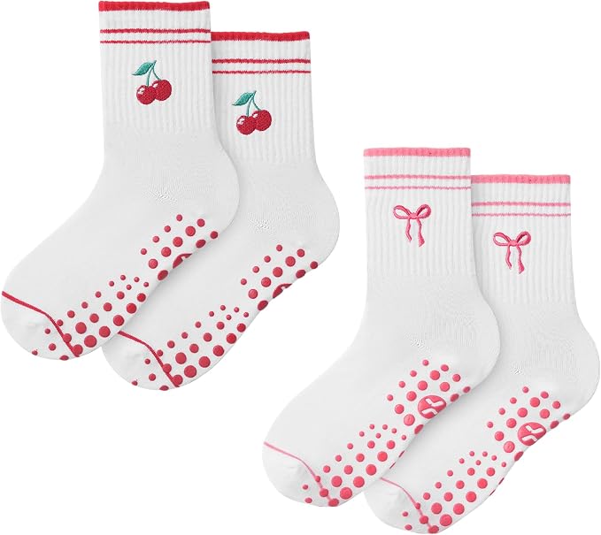 COOLMATE Pilates Socks with Grips for Women, Yoga Socks, Crew Non Slip Women for Barre, Pilates Gifts for Women