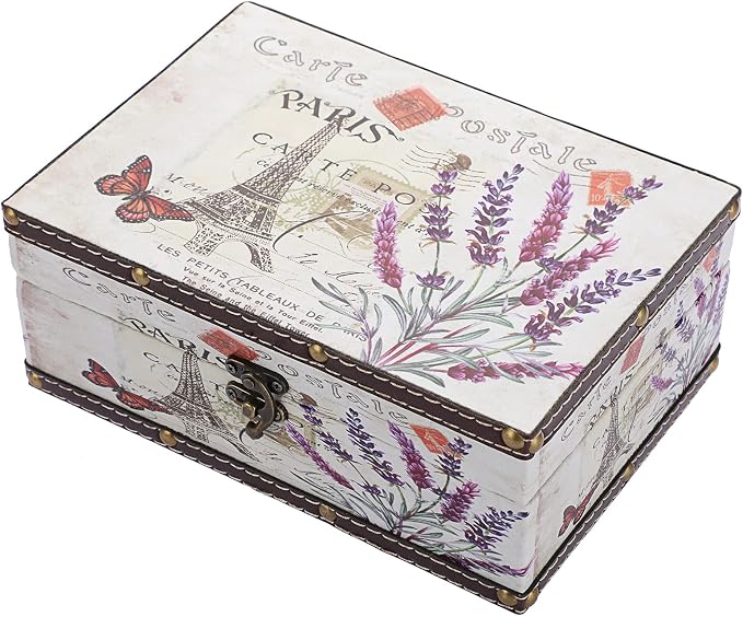 Hipiwe Chest Treasure Box Vintage Wooden + PU Leather Jewelry Boxes | Decorative Trinket Memento Case Box Keepsake Boxes Gifts Home Decor (Lavender)
