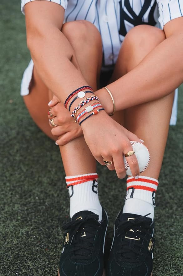K'lani Game Day Hair Tie Bracelets – 5-Pack Stretchy No-Crease Hair Ties & Stylish Bracelets – Team Color Accessory for Hair or Wrist - Crimson & Navy, Medium