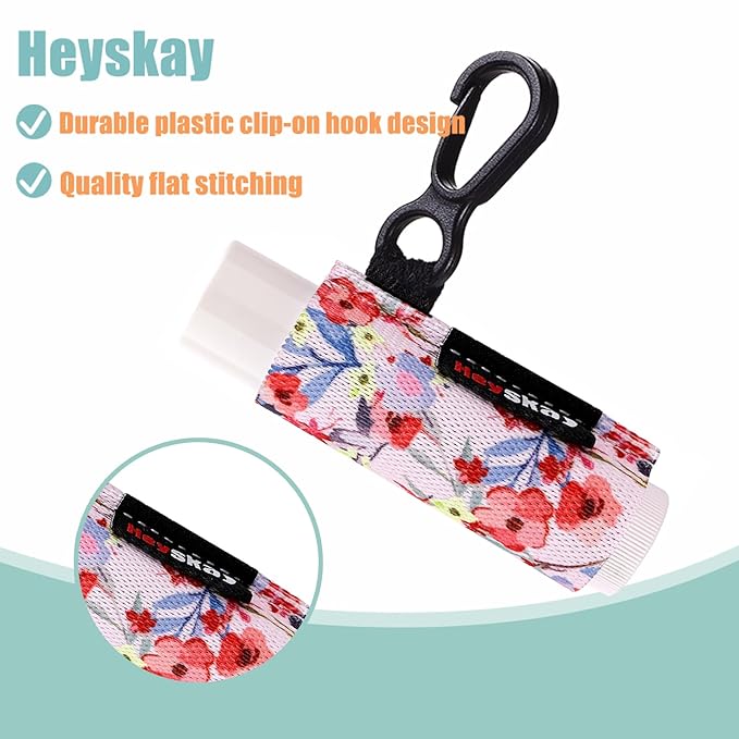 HEYSKAY 3PCS Lip Balm Holder Sleeves Lipstick Keychain Holder Lip Gloss Holder Keychain Lipstick Elastic Sleeves(Floral Set A)