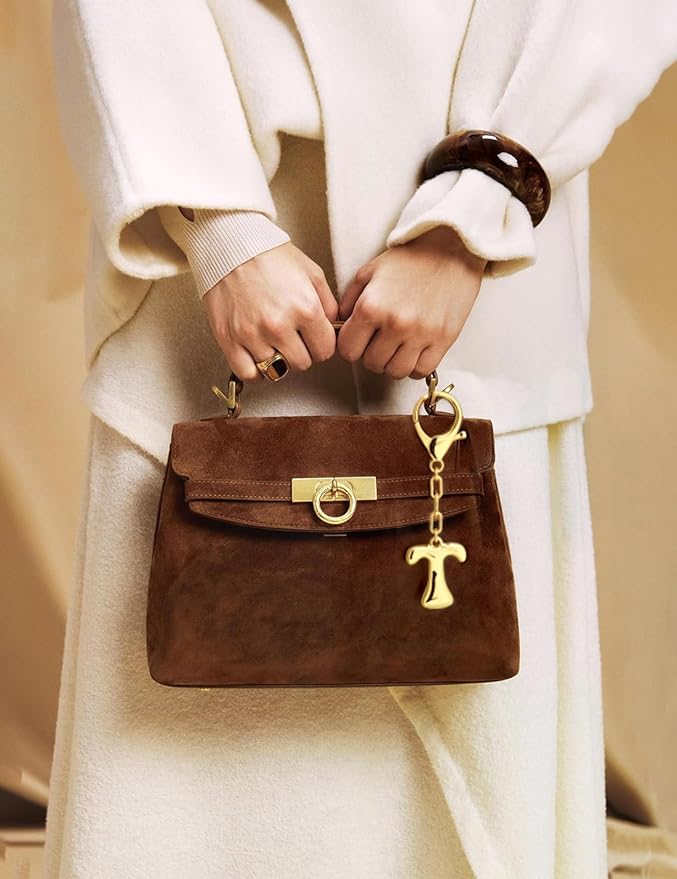WOWORAMA Initial Letter Keychain for Women Chunky Gold Bubble Letter Bag Charm Purse Charm Personalized Keyrings Accessories