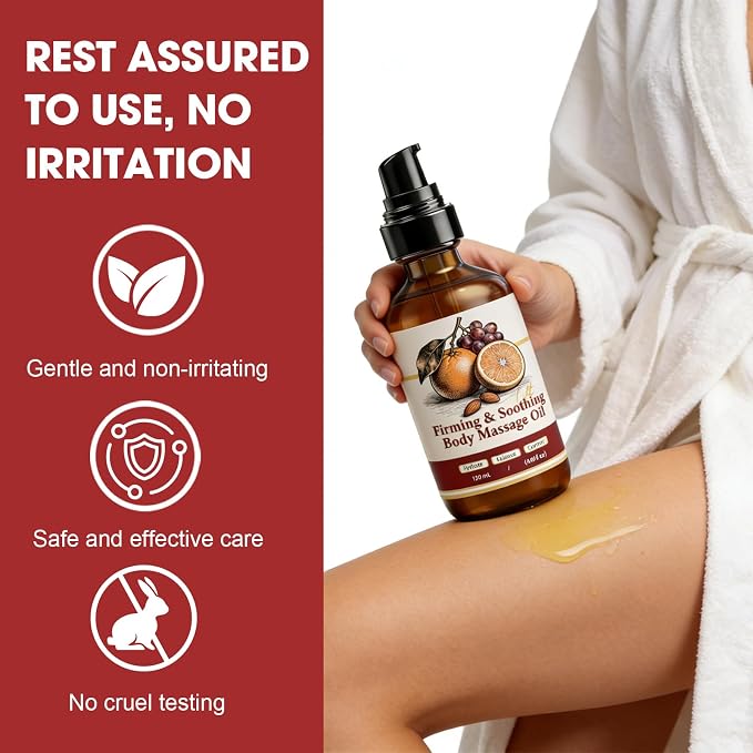 Anti Cellulite Massage Oil with Grapeseed & Sweet Almond Oil – Firming Body Oil for Cellulite, Tightening & Hydrating Body Moisturizer for Full Body, 4 fl oz (120mL)