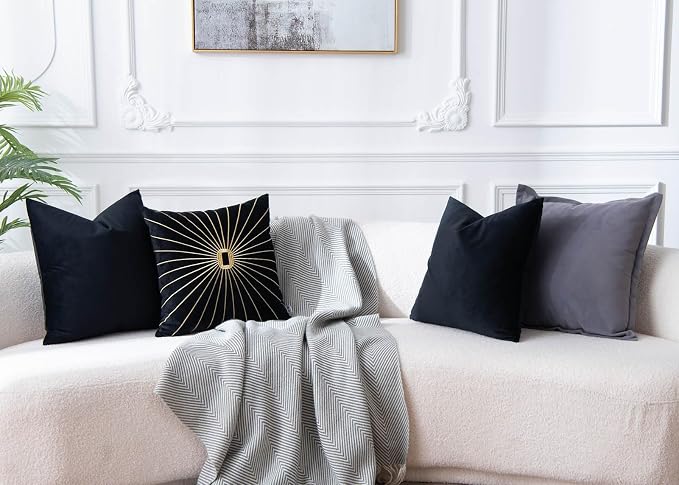 Black 26x26 Throw Pillow Covers Decorative Velvet Couch Covers Set of 2 | JUSPURBET Cozy Soft Pillowcases with Invisible Zipper for Modern Couch Sofa Bed Living Room Bedroom Home Decor Halloween