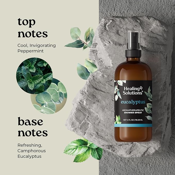Healing Solutions Aromatherapy Shower Spray, Eucalyptus, 4oz, Therapeutic Grade Essential Oils, Made in the USA, At Home Spa Experience