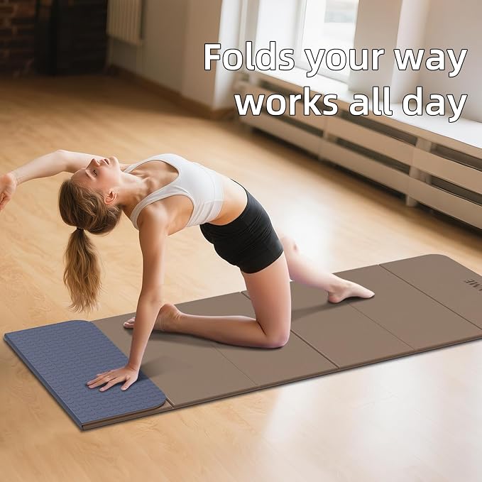 Foldable Yoga Mat 0.32 inches Thick(8mm), SGS Certified POE Material | Non Slip, 71 x 24 inches, Foldable for Travel, Pilates, Camping, Environmental Sports Mat, Odorless
